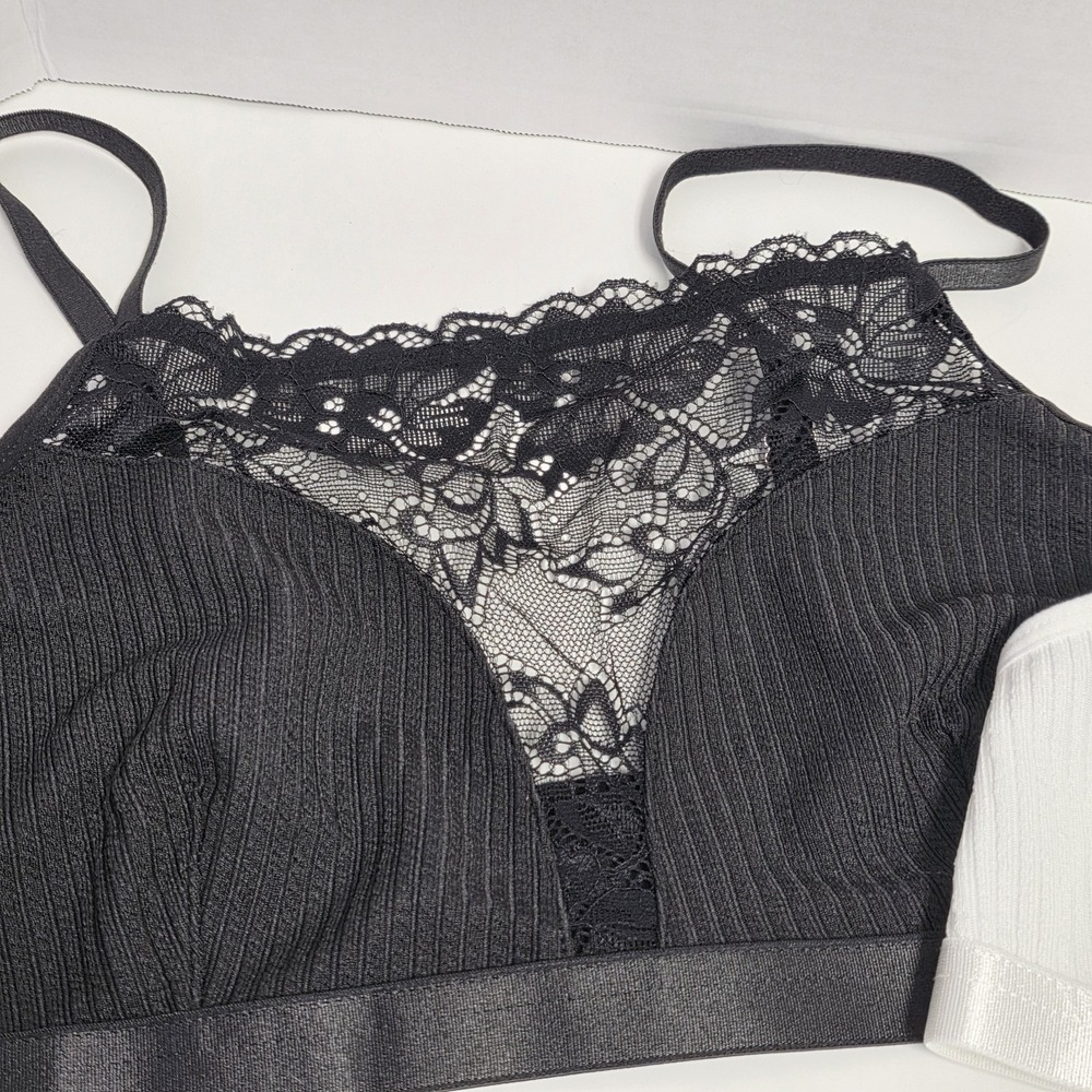 Lace Bralette Set Black White XL Junior fit unlined NWOT - Picture 4 of 5